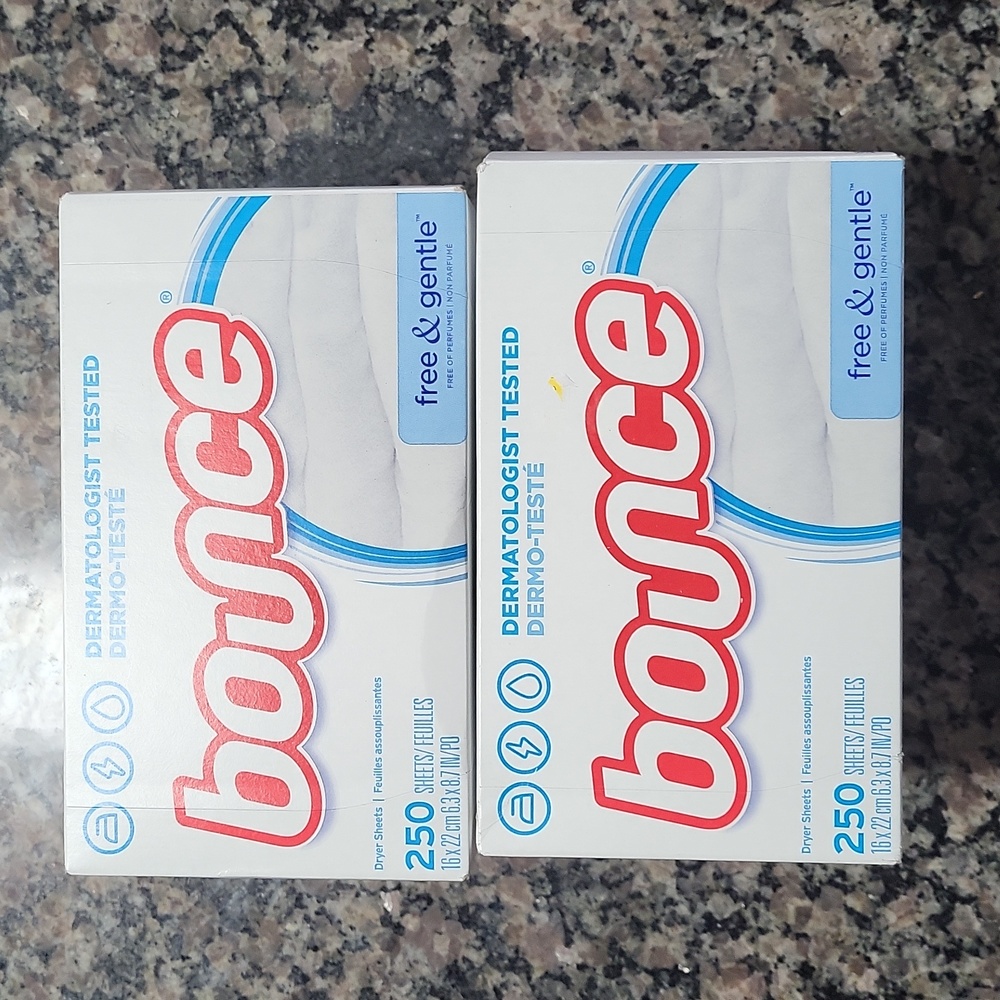 Bounce lot of 2 each 250 sheets free & gentle dryer sheets new sealed